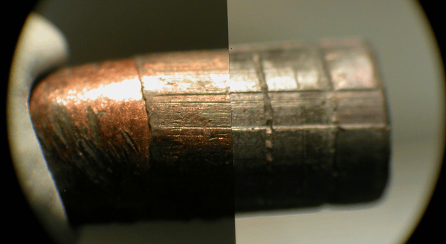 Microscopic comparison of two bullets for expert evidence for court