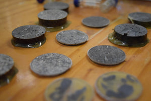 Multiple circular samples of geological samples ready for analysis