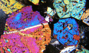 Petrographic view of a colourful mineral