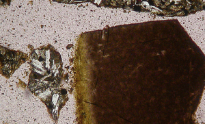 Yellow mineral shown petrographically