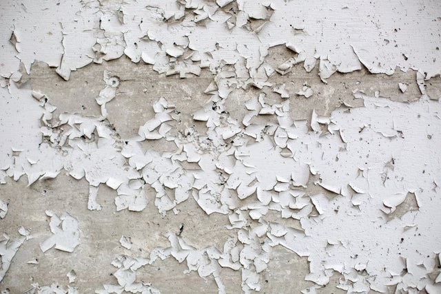 Flaking white lead-based paint on a wall